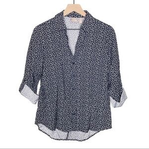 Chico’s Speckled Polka Dot Casual Button Shirt Navy 0